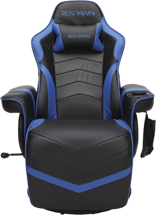 Black and blue gaming chair with 'Respawn' branding on a white background