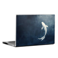Laptop with a koi fish design on a dark blue background