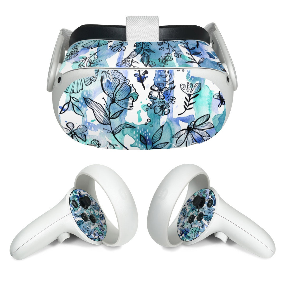 Blue Ink Floral - Meta Quest 2 Wrap