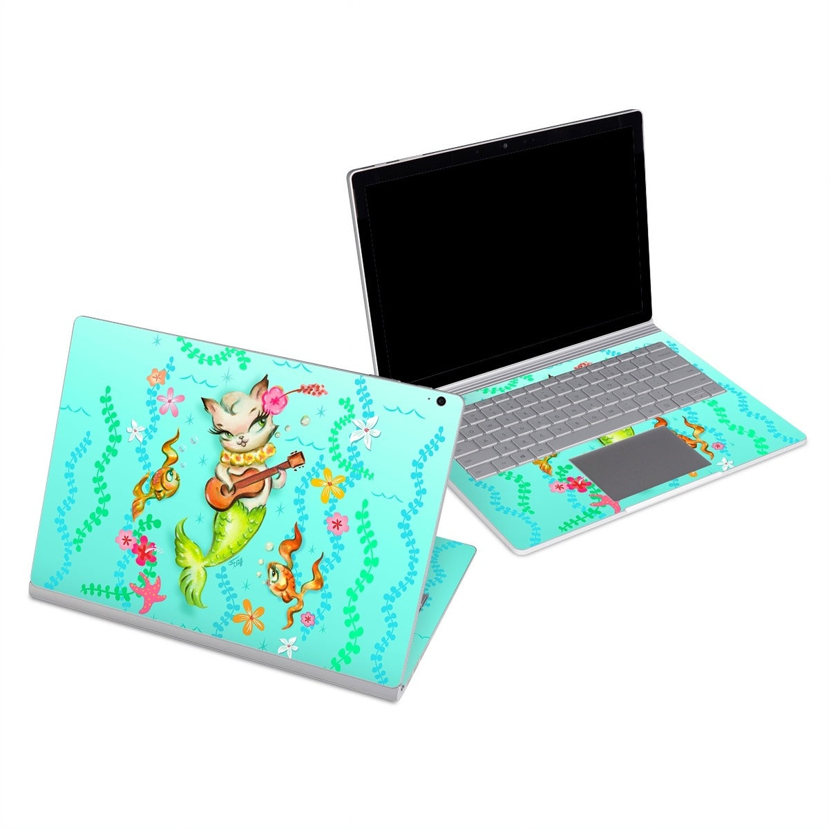 抱着尤克里里的美人鱼小猫 - 微软 Surface Book 贴纸