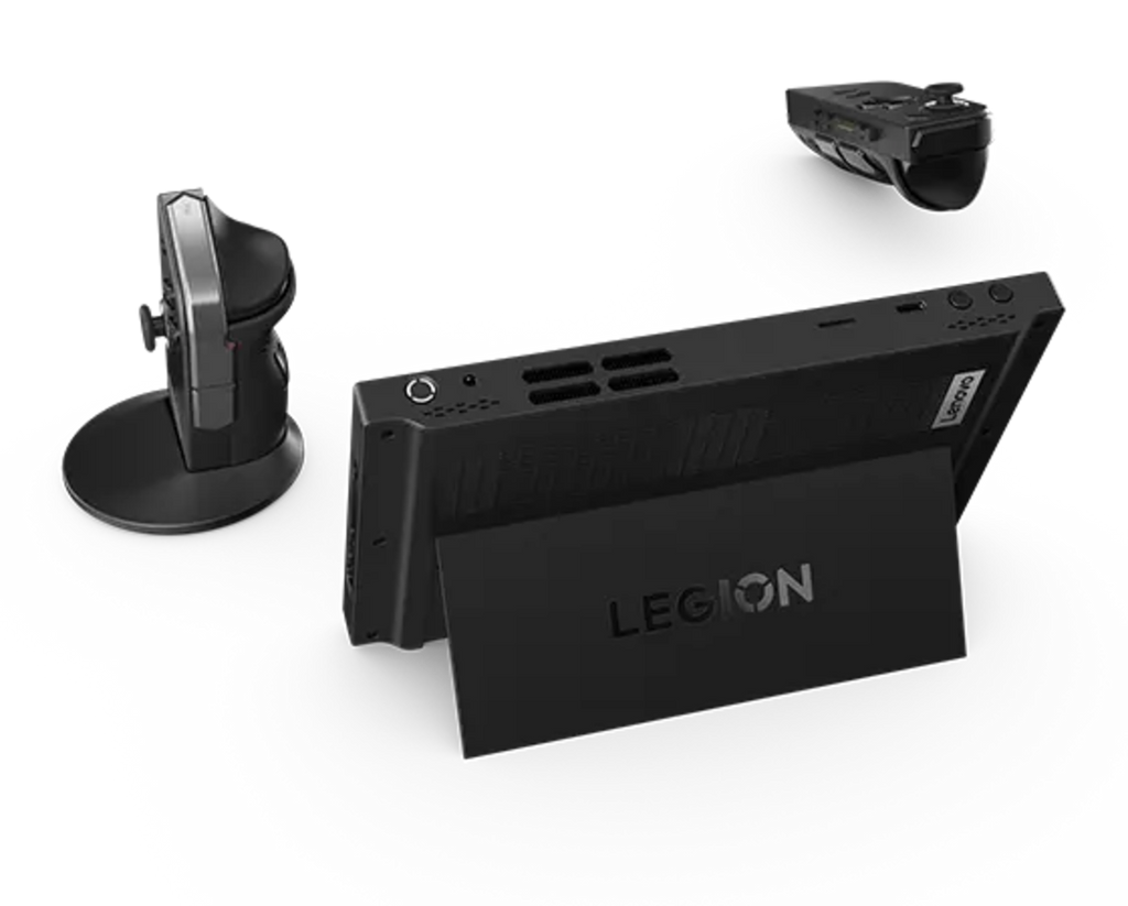 Black electronic device with 'Legion' branding on a white background