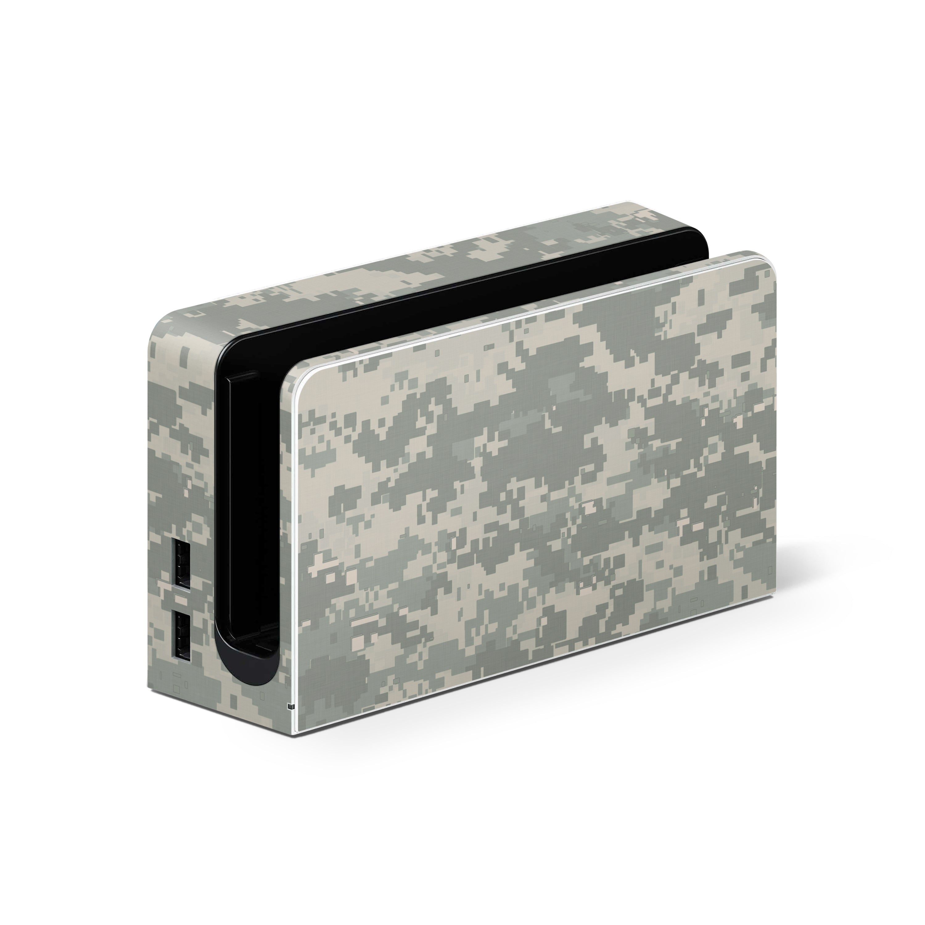 Camouflage-patterned electronic device on a white background