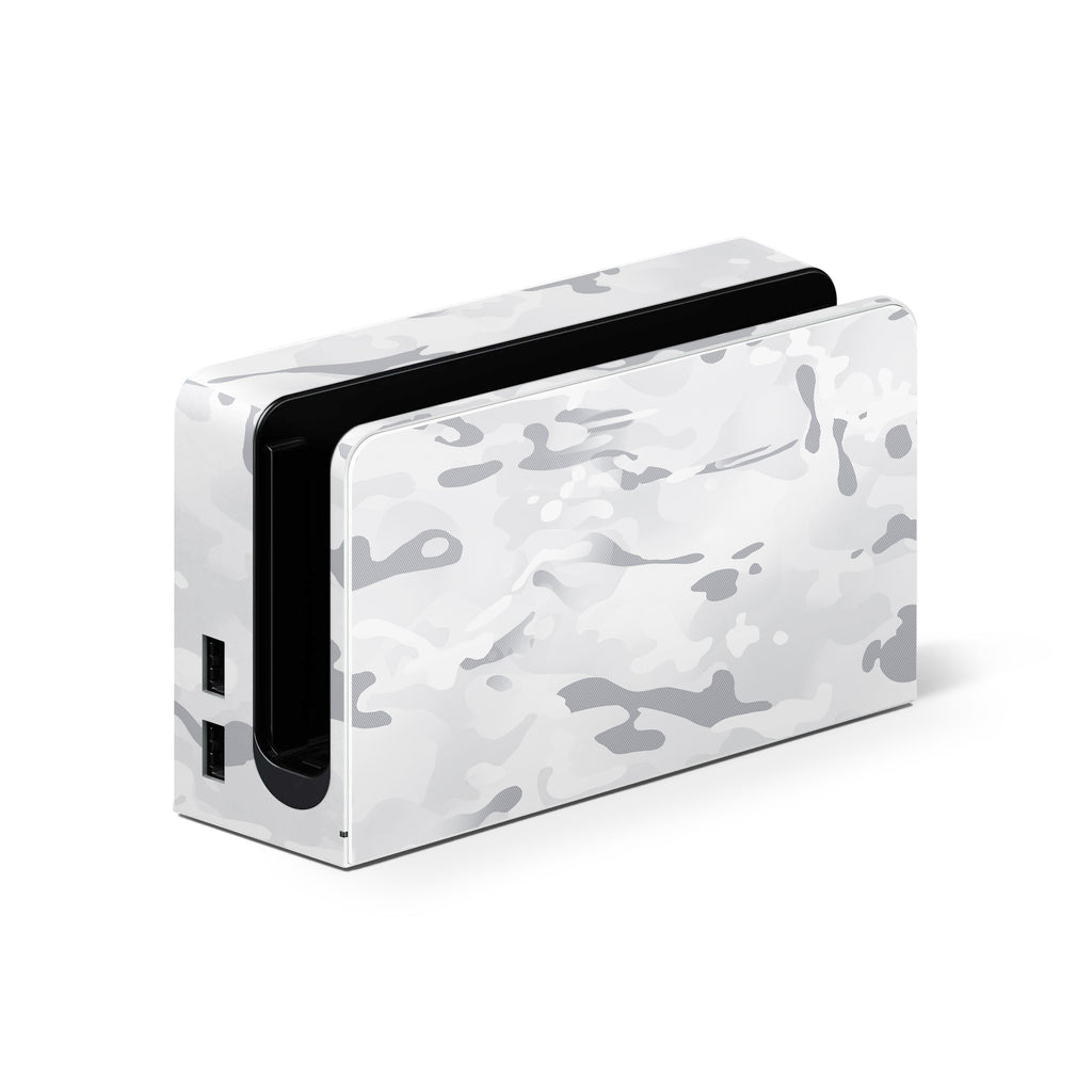 White gaming console with camouflage pattern on a white background