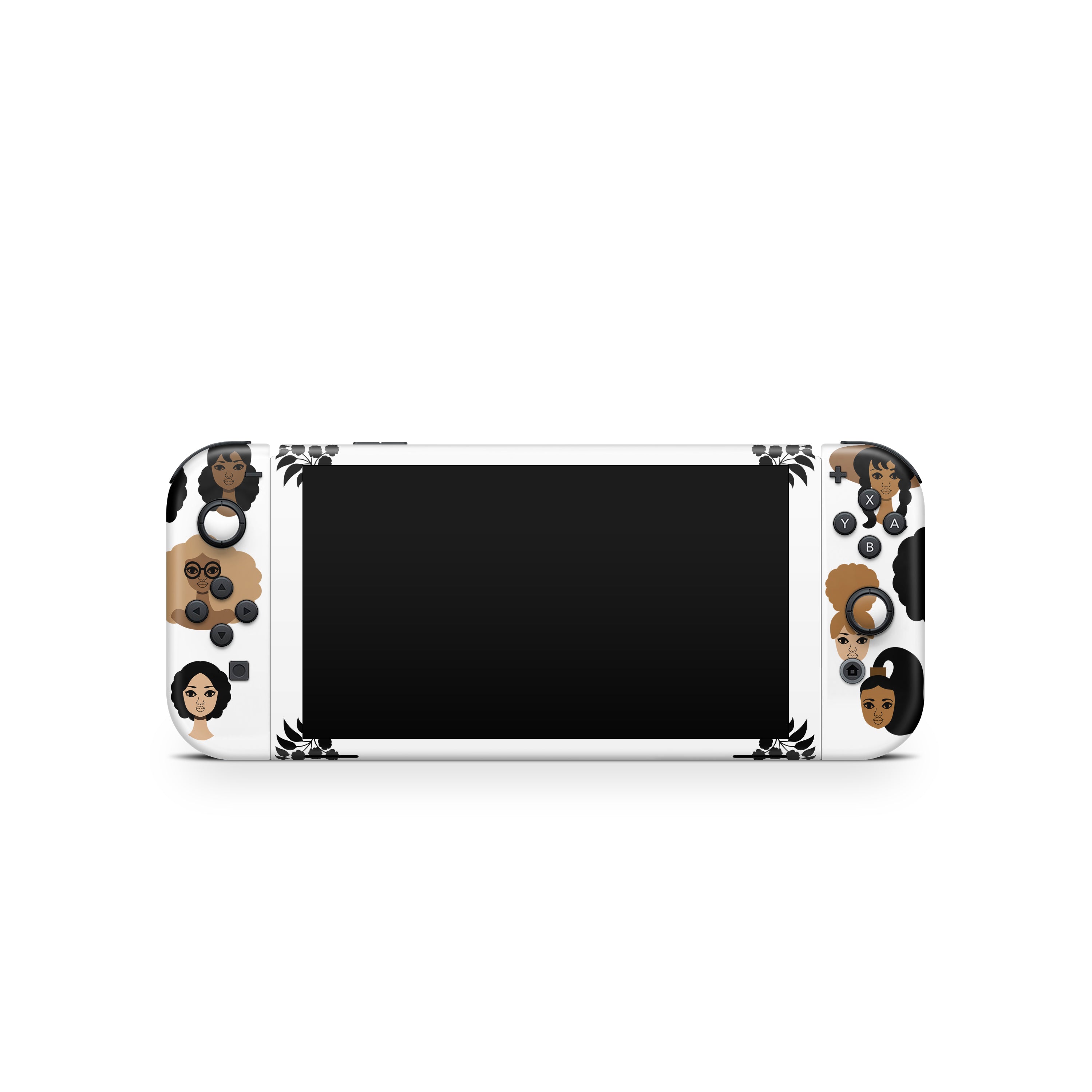 Phone case with a design of women with different hairstyles on a white background