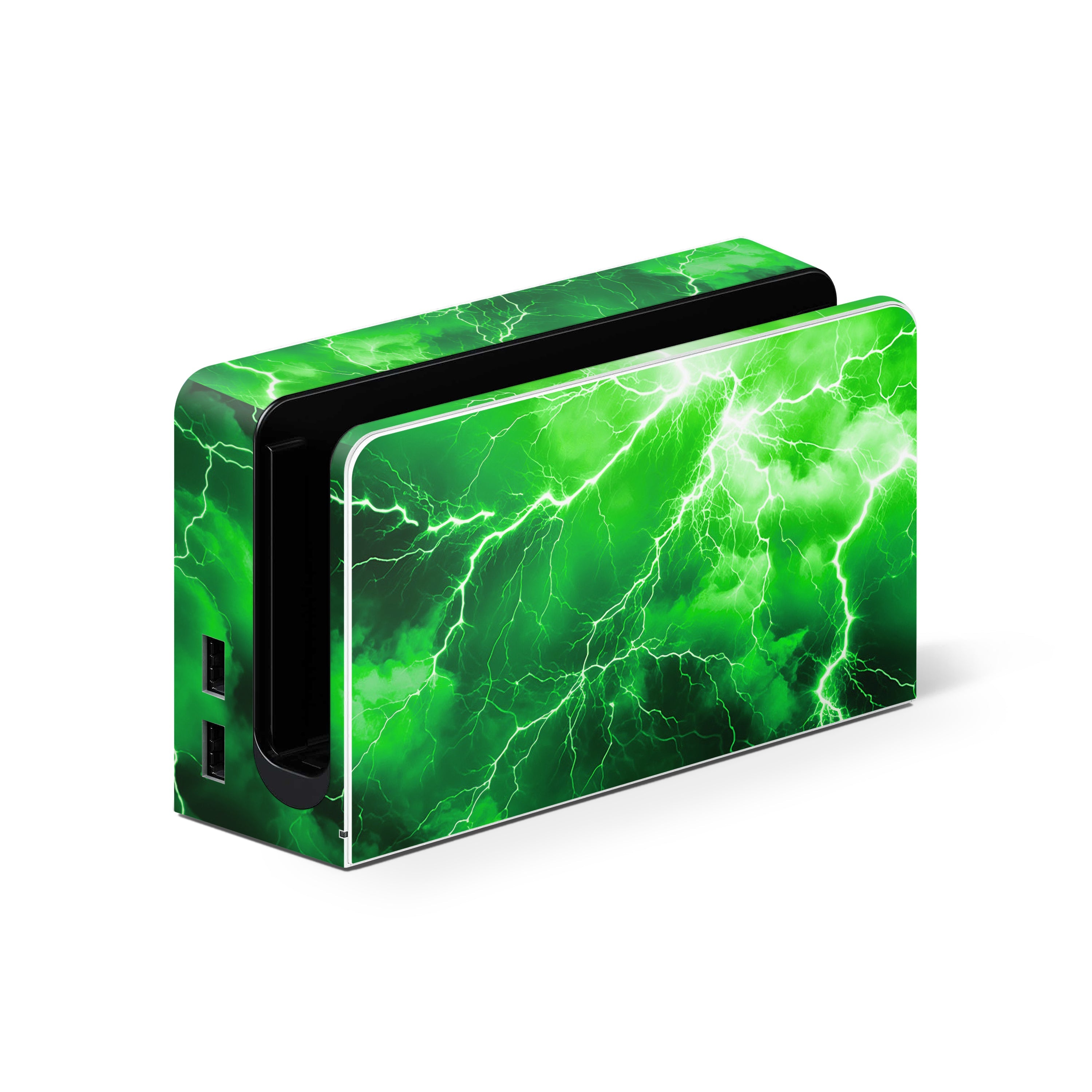 Gaming console with green marble design on a white background
