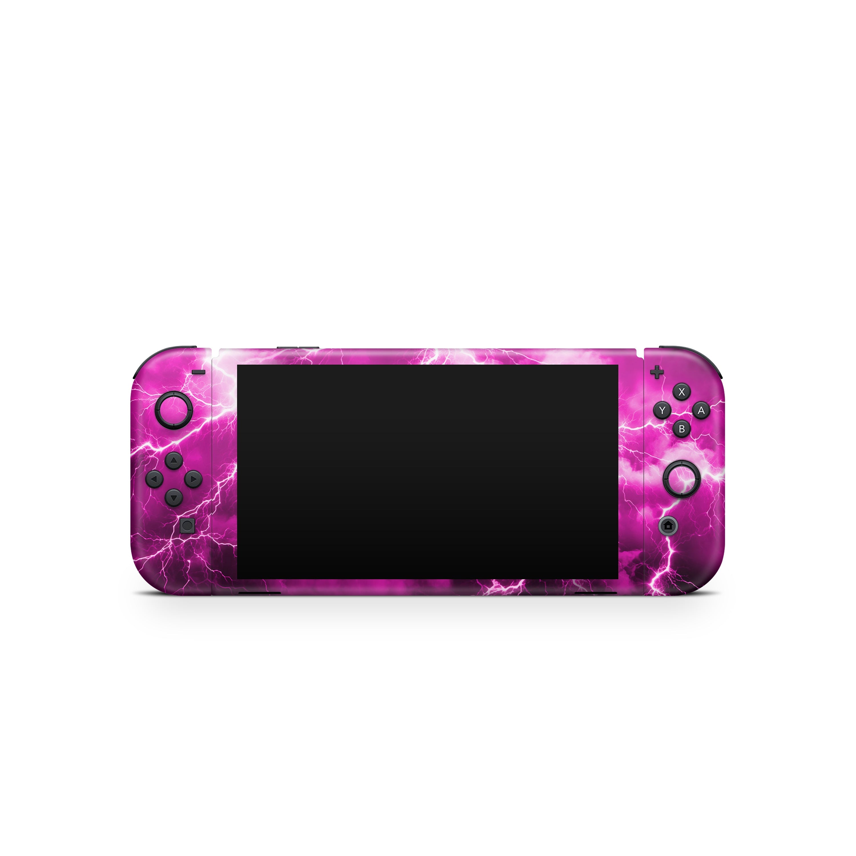 Gaming console with a pink and purple marble pattern on a white background