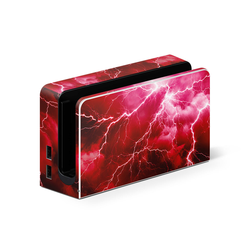 Gaming console with red and white lightning pattern on a white background