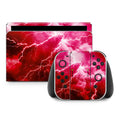 Gaming console with red and pink lightning pattern on a white background
