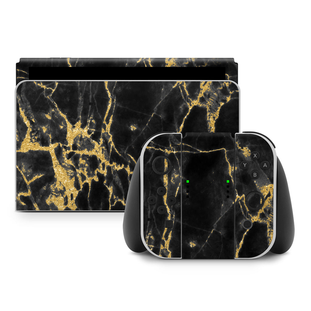 Black and gold marble patterned controller and pouch on a white background