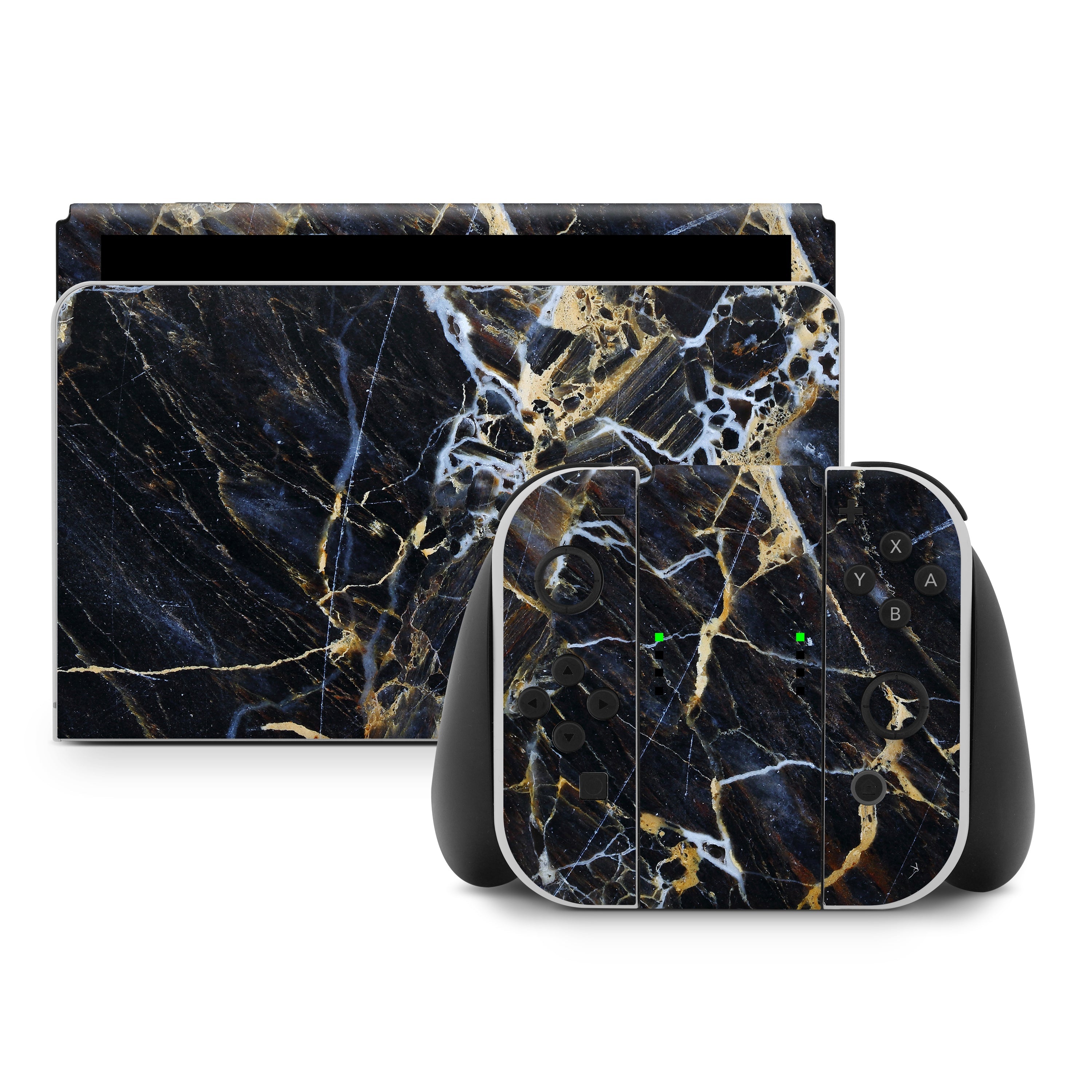 Gaming console with marble patterned cover on a white background