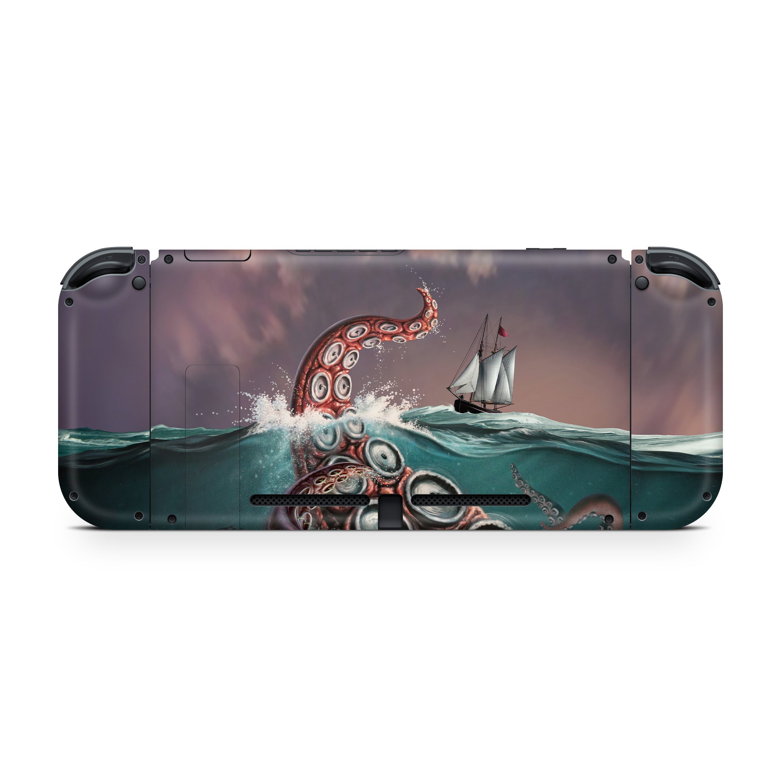 Phone case with an octopus and ship design on a white background
