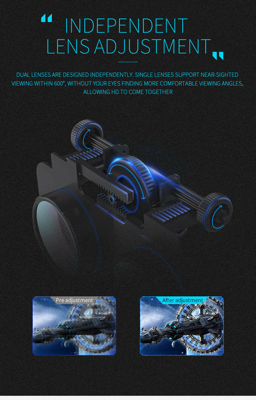 Optical device with independent lens adjustment on a dark background