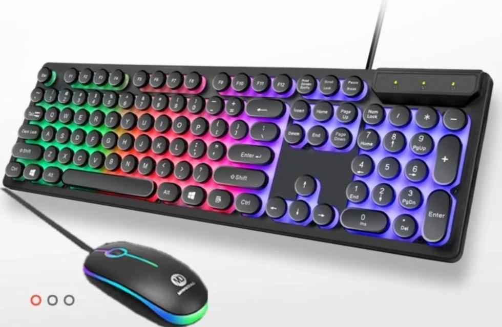 Gaming keyboard and mouse set with RGB lighting on a white background