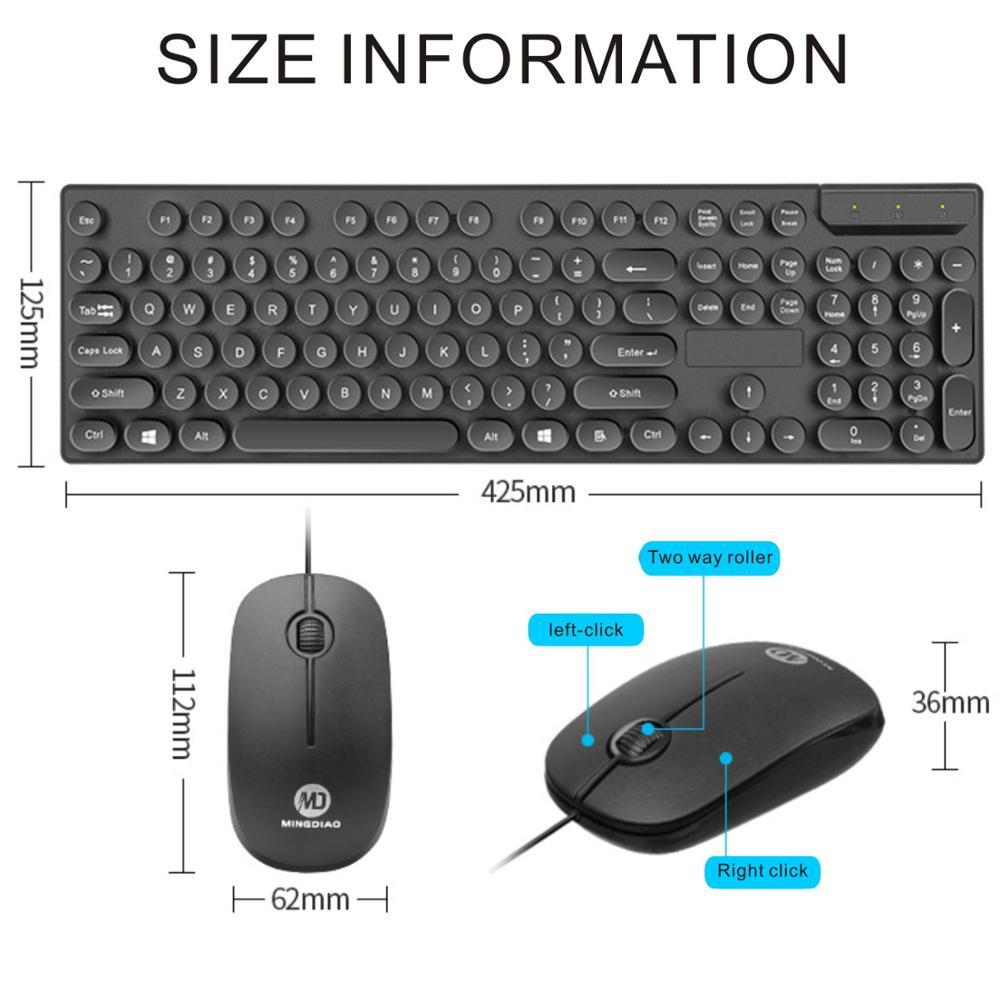 Keyboard and mouse with size measurements on a white background