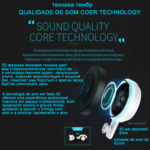 Advertisement for sound quality core technology with text and 3D sound unit illustration on a dark background.