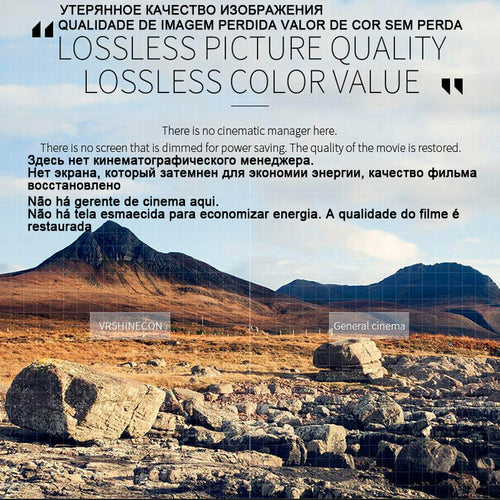 Scenic landscape with mountains and rocks, overlaid with text about picture and color quality.