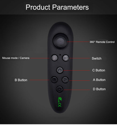 Black remote control with labeled buttons on a dark background