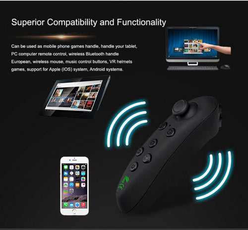 Black gaming controller with connectivity options to phone, tablet, and computer on a dark background