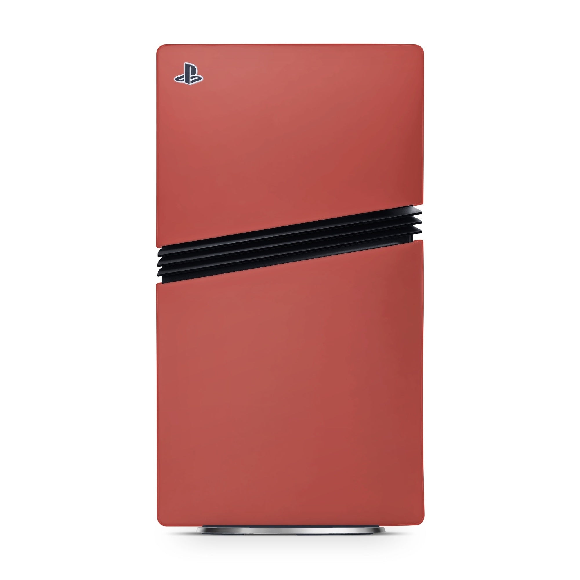 Red gaming console with PlayStation logo on a white background