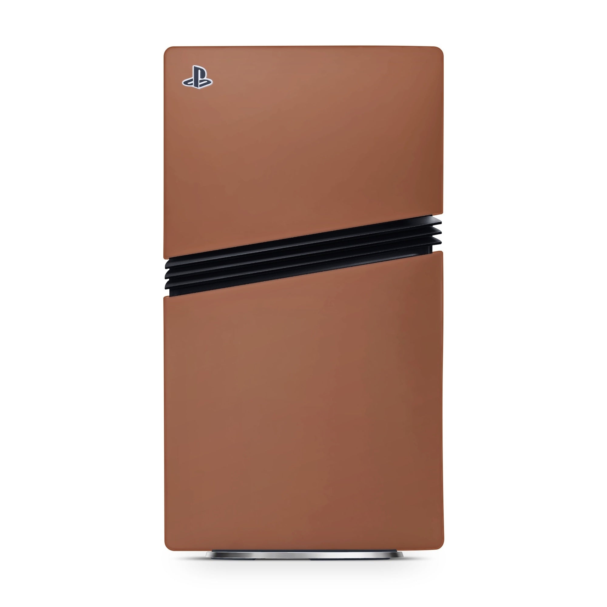 Brown gaming console with PlayStation logo on a white background