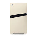 Beige gaming console with black accents on a white background