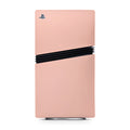 Pink gaming console with a black band on a white background