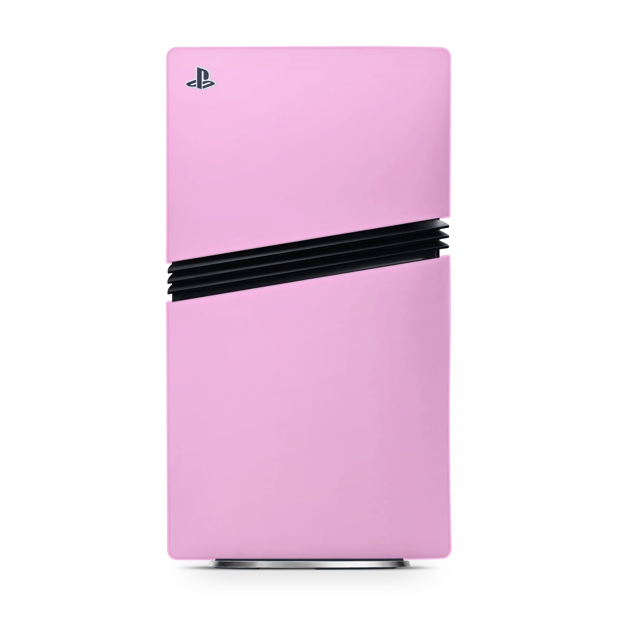 Pink gaming console with black accents on a white background