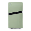Green gaming console with a black stripe on a white background