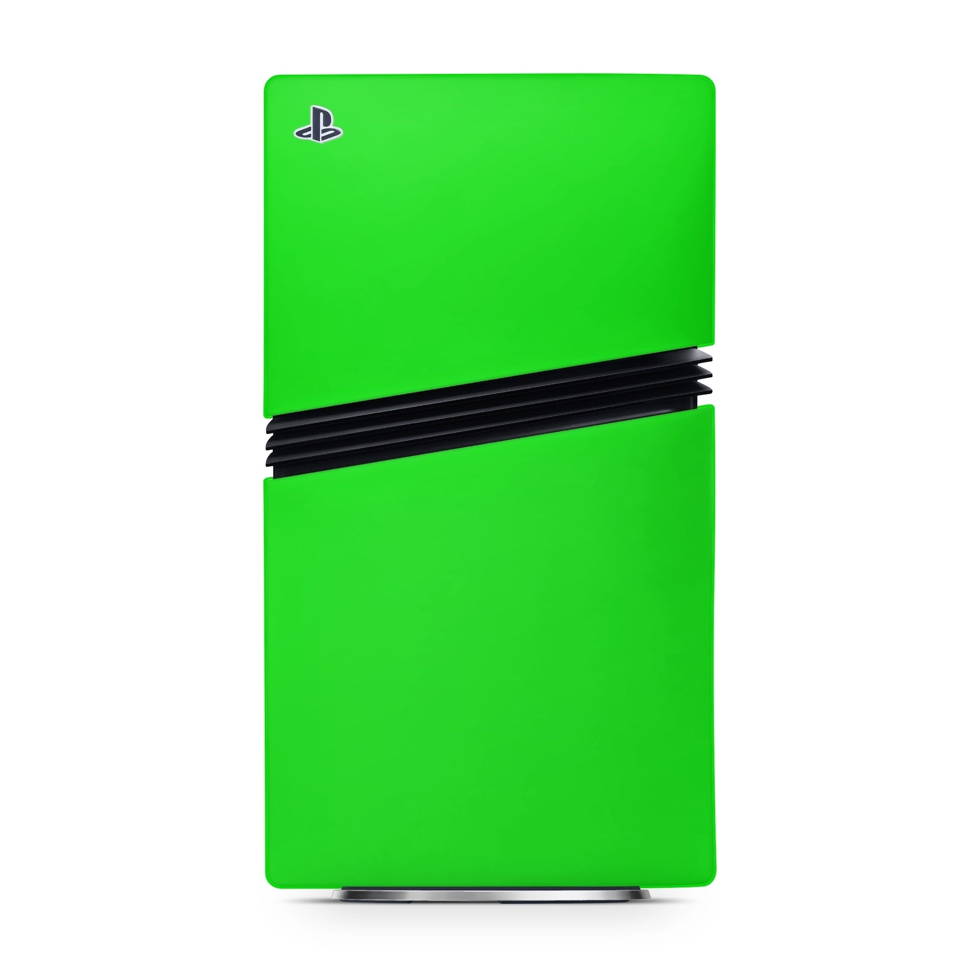 Green gaming console with a black stripe and PlayStation logo on a white background