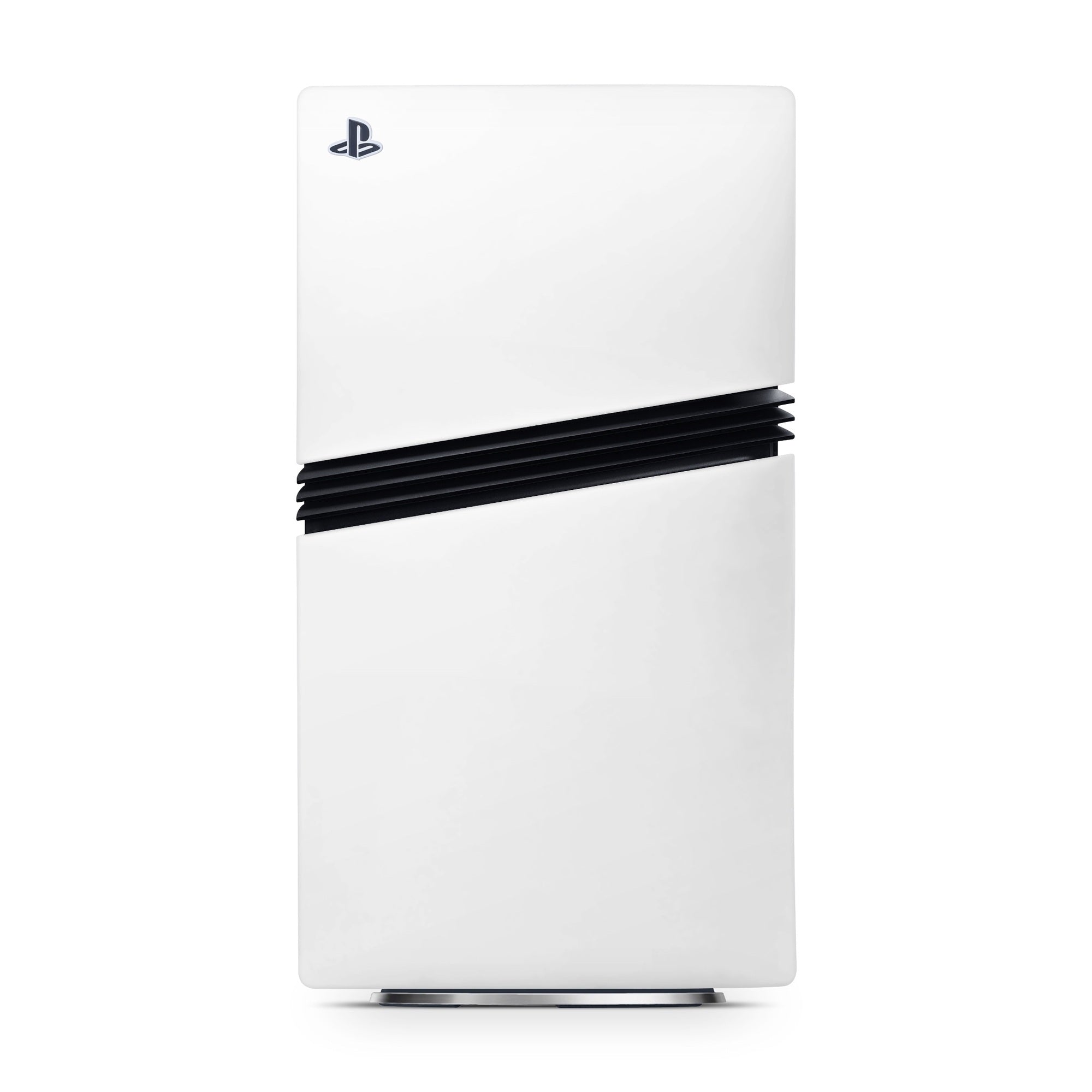 White gaming console with black accents on a white background
