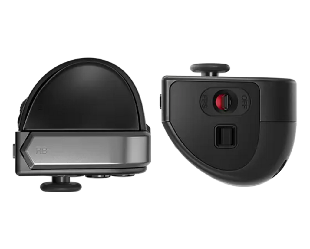 Two black electronic devices on a white background