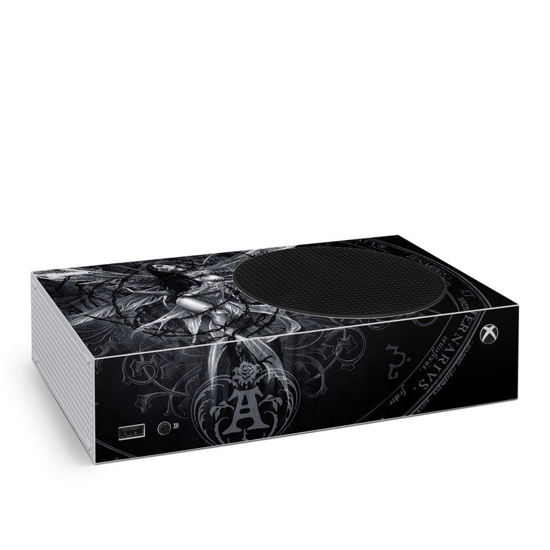 Gaming console with black and white design on a white background