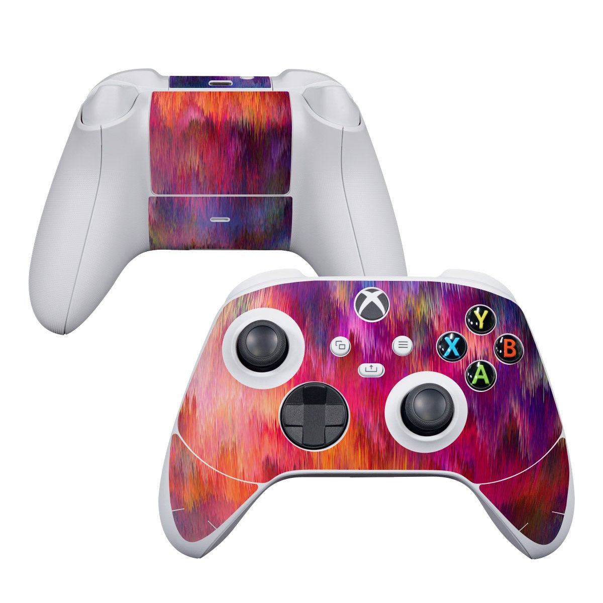 Gaming controller with colorful skin on a white background
