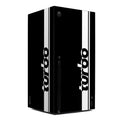 Black gaming console with 'turbo' branding on a white background