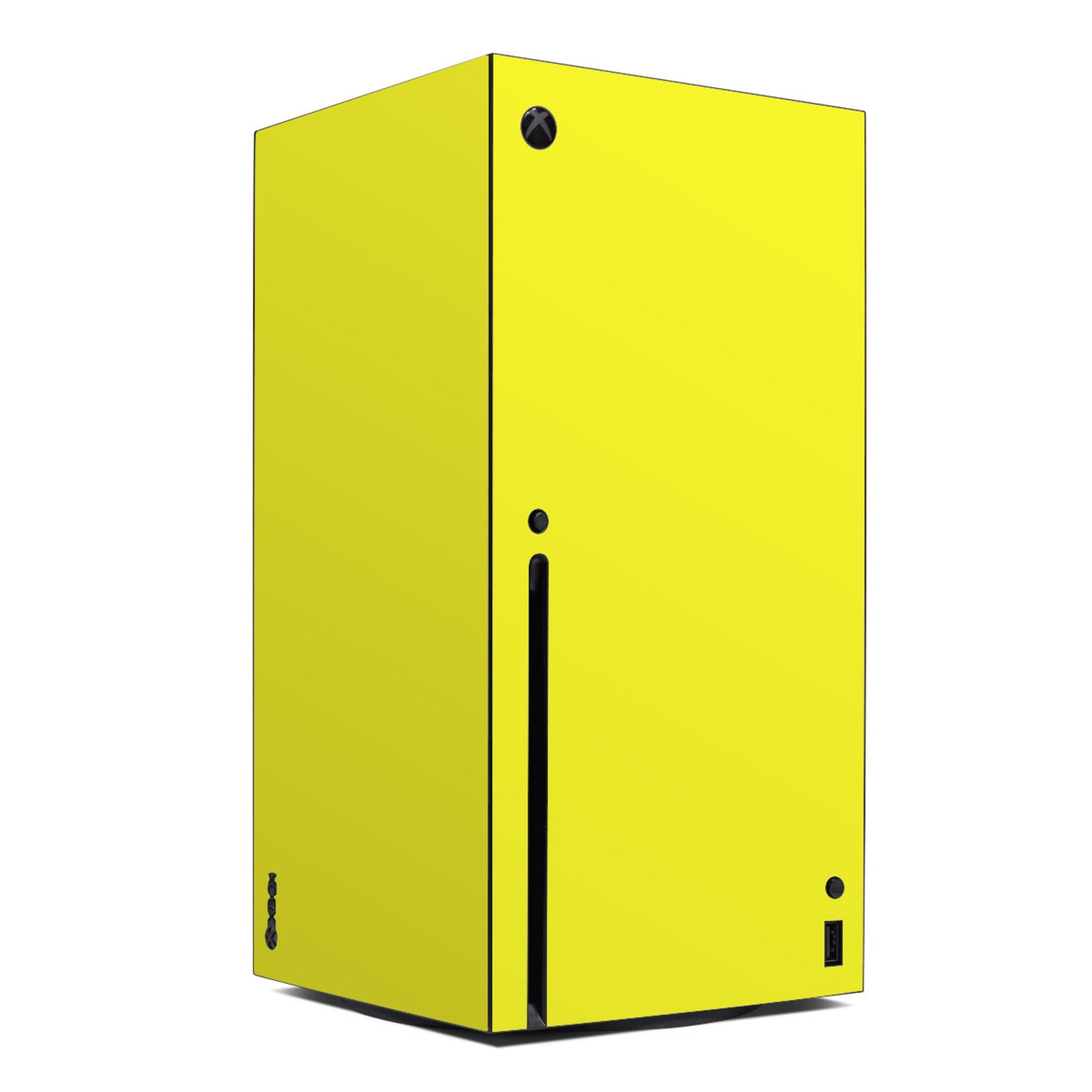 Yellow gaming console on a white background