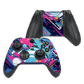 Gaming controller with colorful abstract design on a white background