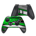 Gaming controller with green, black, and white design on a white background