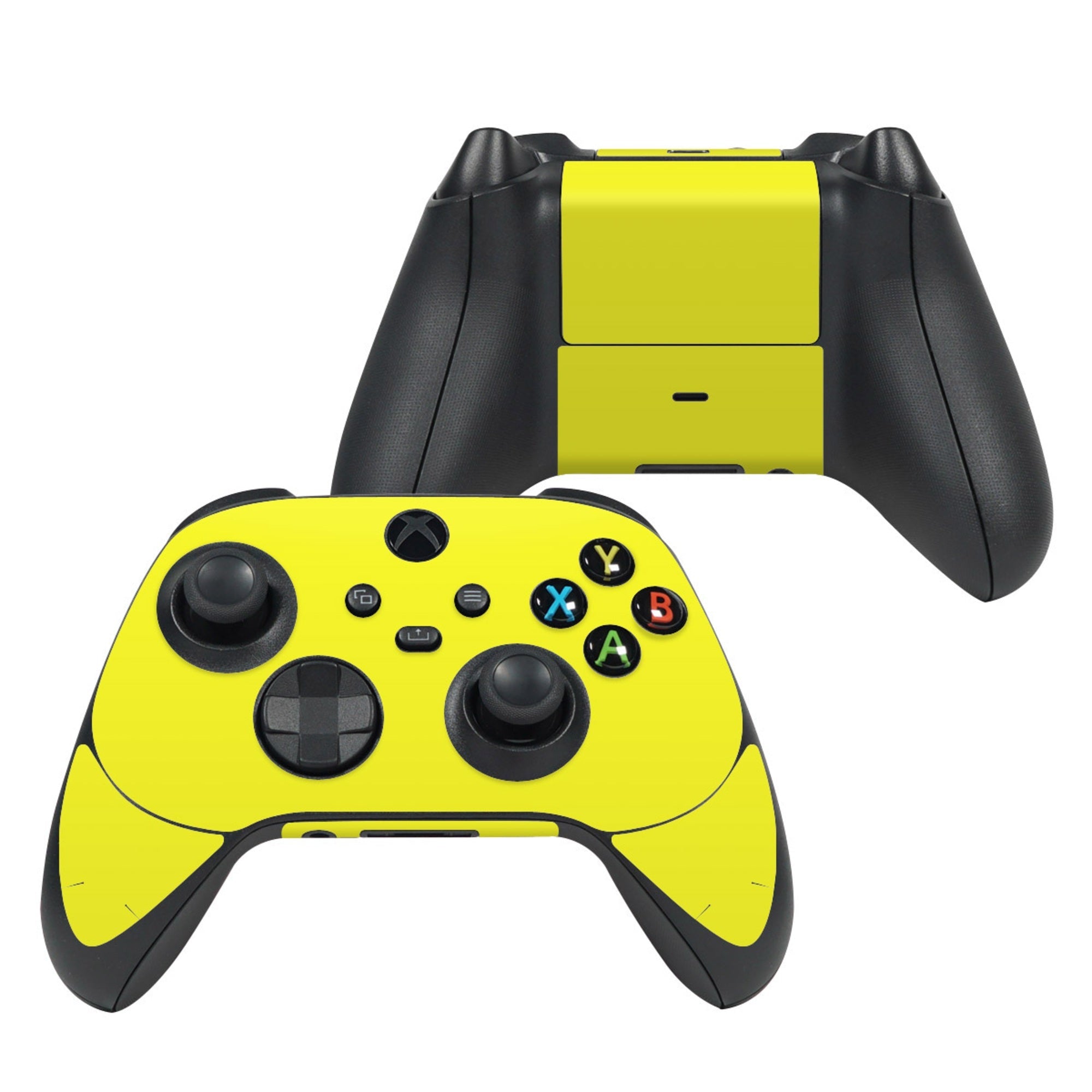 Yellow and black gaming controller on a white background