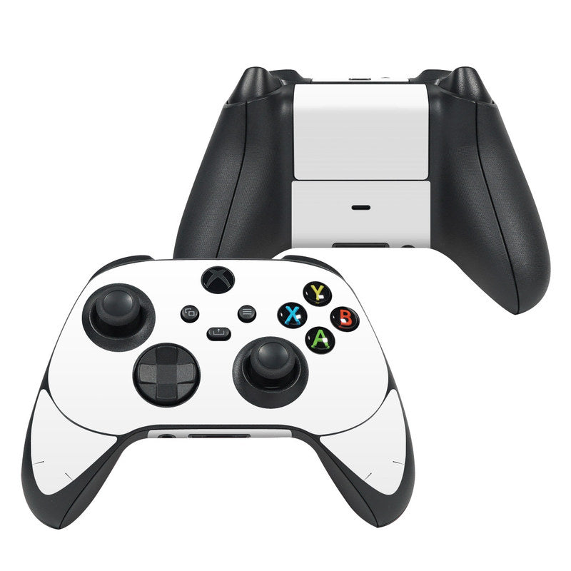 White gaming controller with black accents on a white background