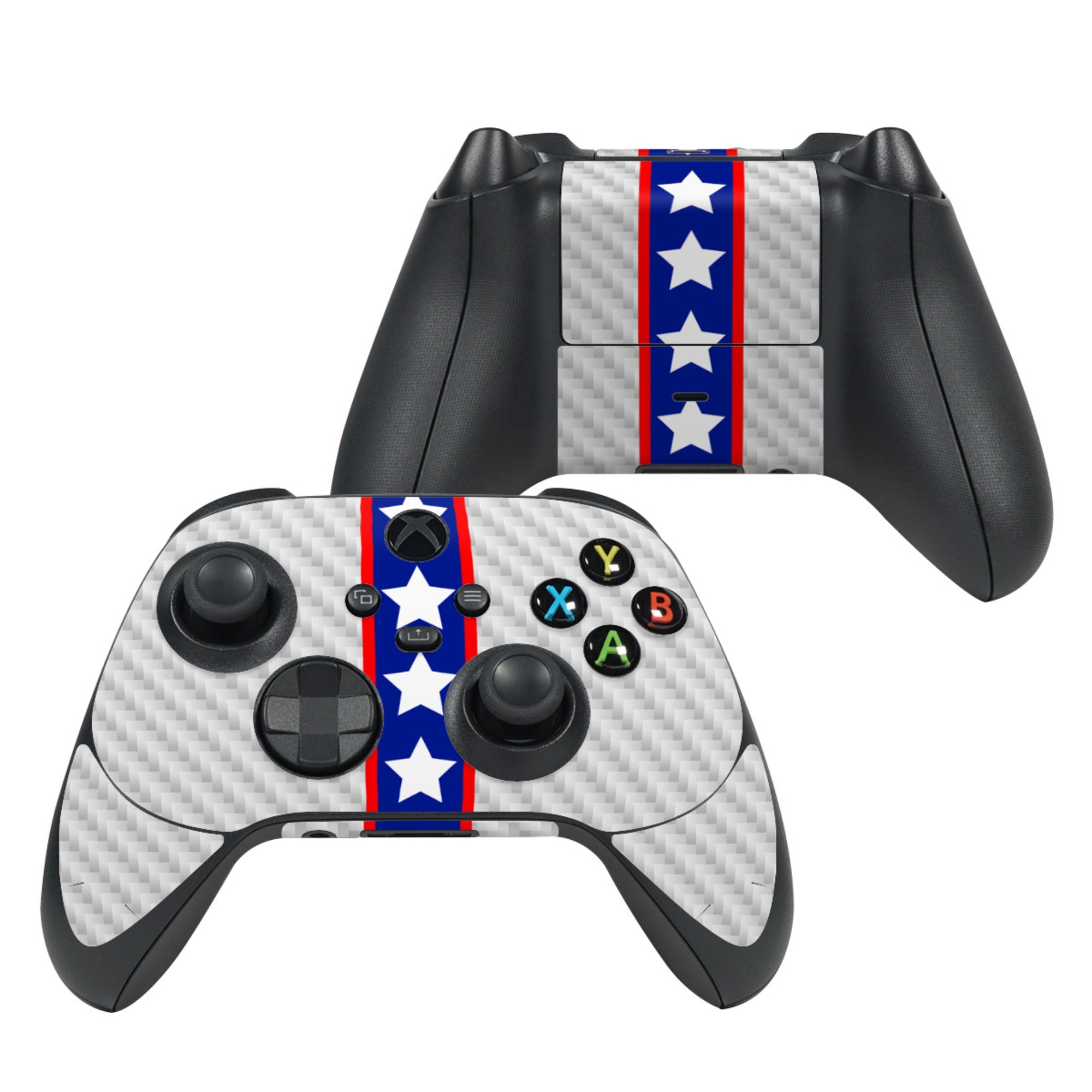 Gaming controller with a star and stripe design on a white background